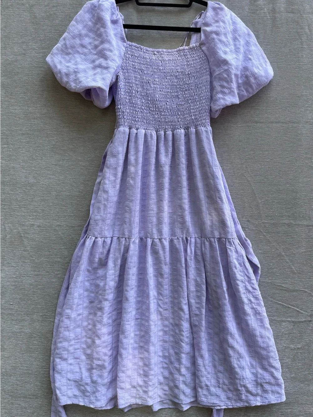 ASTR The Label Lavender Puff Sleeve Wrap Midi Dress Smocked Back XS Romantic